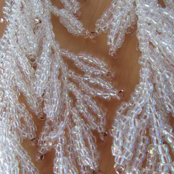 Iridescent white & copper bead lariat necklace & pierced dangling hoop earrings - Picture 15 of 16